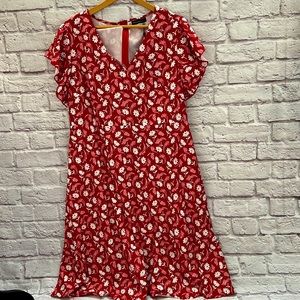Red & and white women’s floral dress